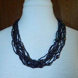 Multi-Strand Seed Bead Necklace, Dark Rainbow Colors